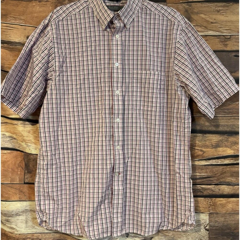 Cremieux Signature Collection Shirt Mens Large L Short Sleeve Plaid Button Up